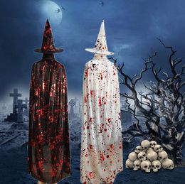 new halloween costumes bloodstain fingerprint cloak cap set cosplay horror ghost paw print death cape party decor blood evil witch cloaks