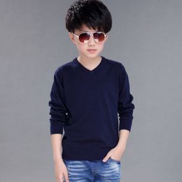 Solid Knit Sweaters Teenage Boys Long Sleeve Knitting Pullovers For Kids Spring 2020 V-neck Cotton Sweater Baby Boy Tops Clothes