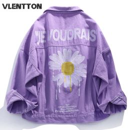 2020 Spring Purple Pink Streetwear Floral Embroidery Women Denim Jacket Korean Casual Loose Jeans Coat Female Outwear Tops CY200515