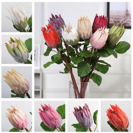 Fake Single Stem Protea Cynaroides 26.77" Length Simulation Monarch Flower Real Touch Leaf for Wedding Home Decorative Artificial Flowers