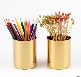 100pcs 400ml Nordic Style Brass Gold Vase Stainless Steel Cup Cylinder Pen Holder for Desk Organisers