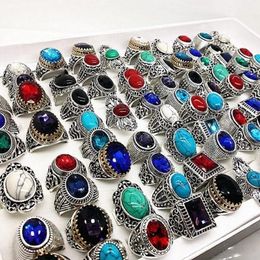 20pcs/pack mix style antique silver mens womens fashion Jewellery rings vintage stone gemstone ring party gift wholesale
