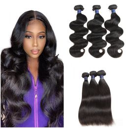 Brazilian Virgin Body Wave Bundles Extension Straight Hair Double Weft Makeup Unprocessed Remy Human Hairs Weave
