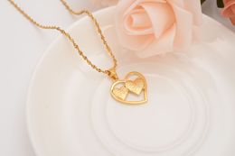 Dubai India Ethiopian Solid Gold Finish love heart linked heart set Pendant Chain Earrings African Bride Wedding Bijoux girls