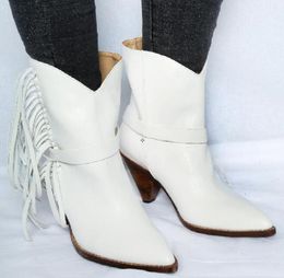 Hot Fashion Sexy Winter/Autumn White botas ankle boots Shoes Slip-On Pointed Toe Women's Shoe Spike Heels Fringe Ladies Boots