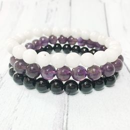 MG0319 Top Grand Moonstone Energy Bracelet Set Natural Black Tourmaline Amethyst Bracelet Balance Chakra Gem Stone Bracelet