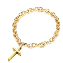 New Fashion Crucifix Jesus Christian Cross Bracelets for Women Men Gold Silver Colour 316L Stainless Steel Chain Cross Catholic Bracelet