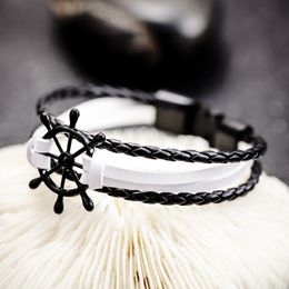 Wholesale- and American fashionable black Personalised rudder braided leather bracelet bracelet