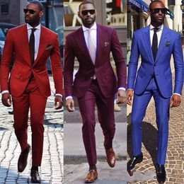 Handsome Men Wedding Tuxedos Red/Burgundy/Royal Blue Groom Tuxedos 2019 Style Dress Men Business Dinner/Darty Suit(Jacket+Pants+Tie) 1910