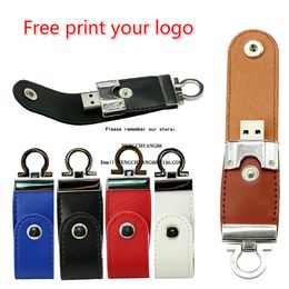 Free Emboss Logo USB Flash Drive 32GB Metal Keychain with Leather Pendrive 64GB 16GB 8GB Business Usb Flash 128GB Pen Drive Memory Stick