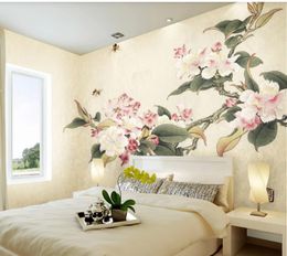 Chinese style hand-painted Chinese painting peach blossom TV background wall flower wallpapers