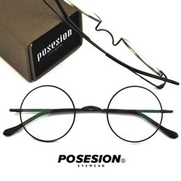 Wholesale-POSESION Optical Eyeglasses Frame Men Women Retro Round Titanium CoGlasses Spectacle Frame For Clear Lens Male PS9087