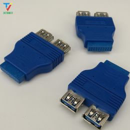 500pcs/lot 20Pin to 2 USB 3.0 USB3.0 Female Cable Adapter Conenector Computer Mainboard 19Pin to USB Adapter Converter HY218