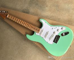 Mint Green Electric Guitar with White Pickguard,scalloped fingerboard ,SSS Pickups,22 Frets,offering customized services
