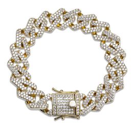 Hip Hop Bling Iced Out Clasps Full 3A Crystal Pave Men's Bracelet Gold Silver Colour Copper Miami Cuban Bracelets For Men Jewellery