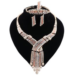 New Classic Dubai Jewelry Sets Charm Bridal Crystal Necklace Earrings Ring Bracelet Ethiopian Women Wedding Jewelry Set