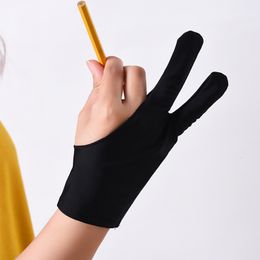 artist drawing gloves for any Graphics drawing Tablet Black 2 finger anti-fouling,both for right and left hand black free size