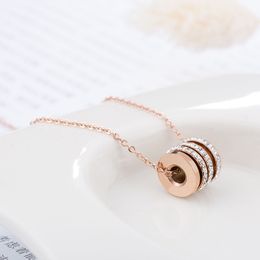 Holiday Gift Rose Gold Plated Red Rhinestone Stainless Steel Pendant Necklace Jewellery for Sale