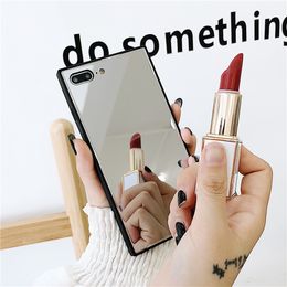 Square Mirror Glass Phone Cases For iPhone 13 12 11 Pro Max XR XS 8 Plus