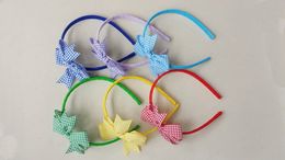 Girl Alice hair hoop gingham bows Hair Bands Covered ribbon Hair Sticks school Plastic plaid Headbands accessories 50pcs FJ3135