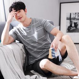 Summer Casual Grey Sleepwear Mens Cotton Brief Pyjamas Sexy Pyjama Sets Short Sleeve Tops And Shorts Soft Lounge Set