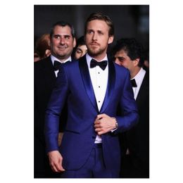Royal Blue MenTuxedos Groom Wedding 2019 Two Pieces Slim Fit Business Mens Suits Groomsmen Tuxedo Cheap Prom Suit(Jacket+Pants+Tie)
