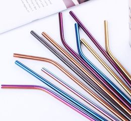Colourful Stainless Steel Drinking Straw 21.5cm Straight Bent Reusable Straws Juice Party Bar Accessorie SN2166