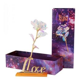 24k Gold Foil Plated Rose Flashing Luminous Rose Flower Golden Rose Wedding Decor Birthday Mother's Day Valentine Day Boxed Gift DH