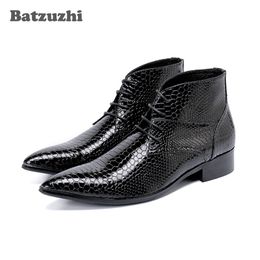 Korean Type Men Boots Fashion Pointed Toe Men Ankle Boots Botas Hombre Lace-up Dress Boots Business, Party, Pluz Size