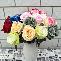 10pcs/lot artificial velvet new rose flower home decoration silk wreath rose flower bouquet for wedding decorative flower plant crafting