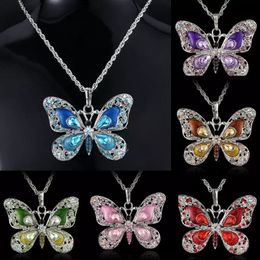 Fashion Women Butterfly Pendant Long Chain Necklace Collier Femme Jewelry Enamel Crystal Animal Necklaces for Women