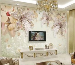 3d Wallpaper Wall Promotion 3d three-dimensional luxury European diamond jewelry flower TV background wall wallpaper flower wall paper