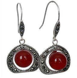 Especial VINTAGE 925 de 10 MM de plata rojo Natural cuentas jade joyas pendientes gancho de 11/2"