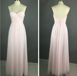 Pale pink Bridesmaid Dresses Spaghetti Tulle Long Maid Of Honour Dress Cheap Custom Made Plus Size Hot Sale Formal Party Gowns