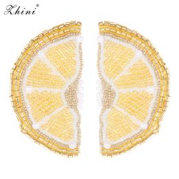 ZHINI Cute Yellow Lemon Stud Earrings for Women Jewellery Vacation Beach Handmade Bead Fruit Crystal Pearl Earrings Christmas Gift