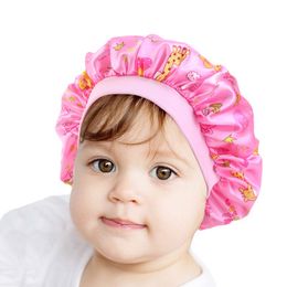 New Kids Satin Bonnet Cap Floral print Turban Chemo Hat Girl's Dots Wide Elastic Band Night Sleep Beanies Chemo Cap