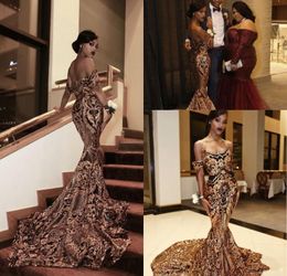 Sexy Luxury Prom Dresses 2019 African Black Girls Mermaid Off Shoulder Holidays Graduation Wear Evening Party Gowns Custom Made Plus Size