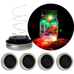 DHL Solar Powered LED Mason Jars Light Up Lid 10 LED String Fairy Star Lights Screw on Silver Lids Christmas Garden Lights