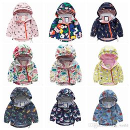 Kids Jackets Printed Baby Boy Hooded Windbreaker Cartoon Girls Tench Coats Waterproof Kid Outwear Baby Clothing 38 Designs Optional YW1713