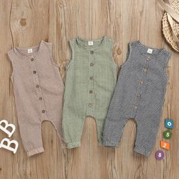Kids Designer Clothes Baby Plaid Rompers Boys Girls Cotton Jumpsuits Summer Casual Button Onesies Infant Sleeveless Climb Suits PY450
