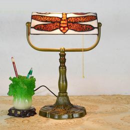 Tiffany Dargonfly Study Room Desk Light Bronze Metal Base Bedroom Table Lamp European American Country Rustic Bank Table Light