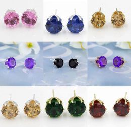 Wholesale Creative Imitation Zircon Ear Studs Multi Colour Crystal Small Earring Ornaments Women Popular Electroplate Jewellery