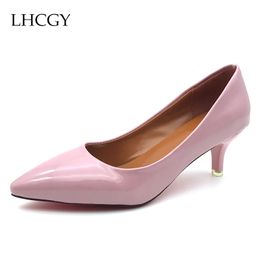 Big Size 35-42 Women Medium Heels Shoes Patent Leather Pumps Pointed Toe Woman Dress Shoes Thin Heeled Shoes zapatos mujer 6114