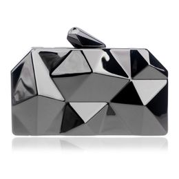 Designer-Hot Geometric Small All-Metal Purse For Women Fashion Clutch Evening Bags Silver Golden Wedding Handbag With Long Metallic Chain