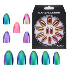 Fake Nails With Glue Shining Colourful UV Gel Artificial False Nail Stiletto Tips Nail Salon Manicure Press On Nails