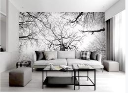 modern wallpaper walls Black and white minimalist branches forest atmosphere TV background wall