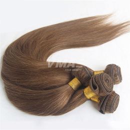 VMAE Indian Human Virgin #8 Light Brown Silky Straight Weft Hair Weave 3 Bundles Lot Natural Soft 10-28 inch Thick Hair Extensions