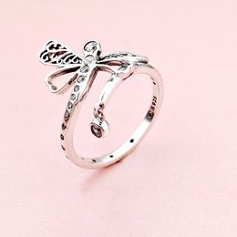 Beautiful Crystal dragonfly RING Original Box set for Pandora 925 Sterling Silver CZ Diamond RING Fashion accessories223a