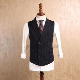 Black Polyester Tweed Vests Slim Mens Suit Vest Custom Made Wool Prom Tuxedo Vest Men Wedding Waistcoat Mens Dress Striped Vests G214a