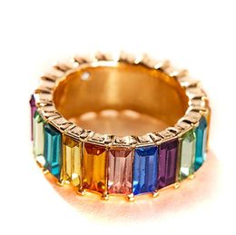 Hot Sale Thin Baguette Rainbow CZ Gold Ring For Women Fashion Engagement Wedding Band Top Quality Charm Jewelry 12 Colors